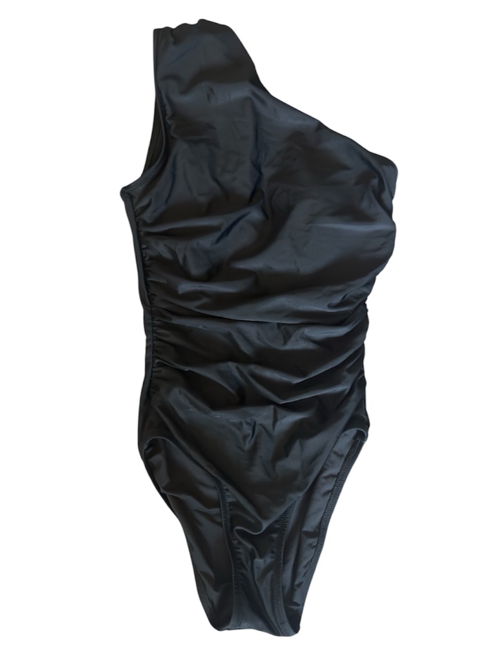 J. Crew One Shoulder Swimsuit Black Ruched Asymmetrical One Piece Size 2